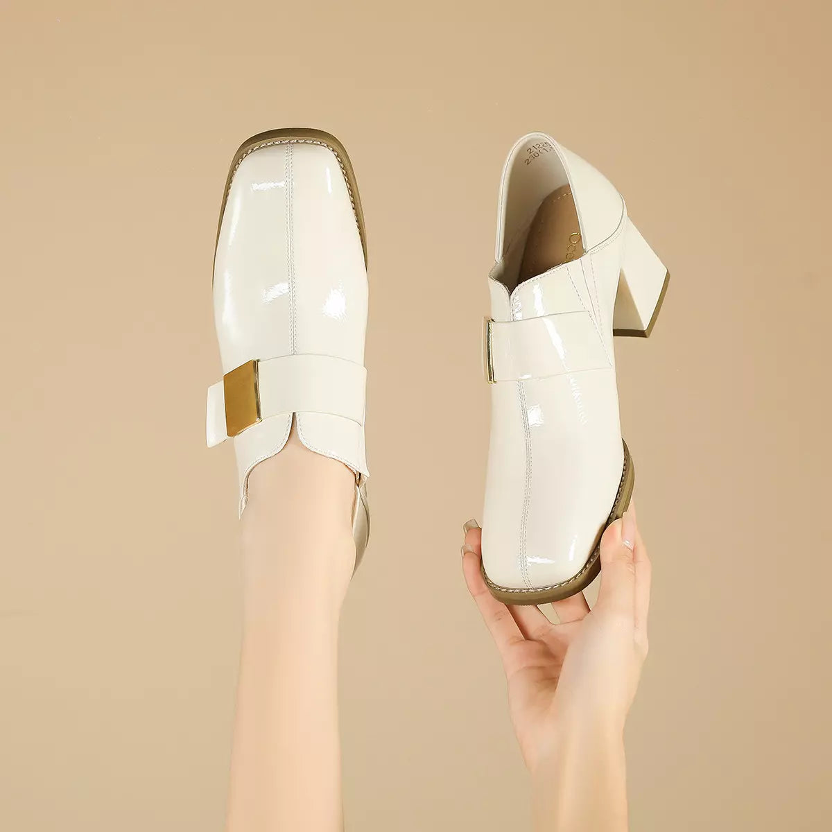 High heeled square toe loafers