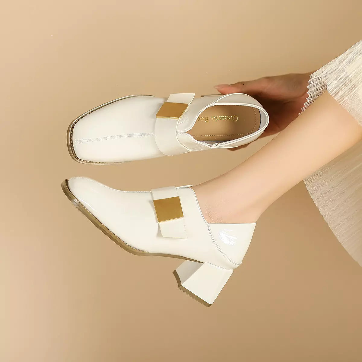 High heeled square toe loafers