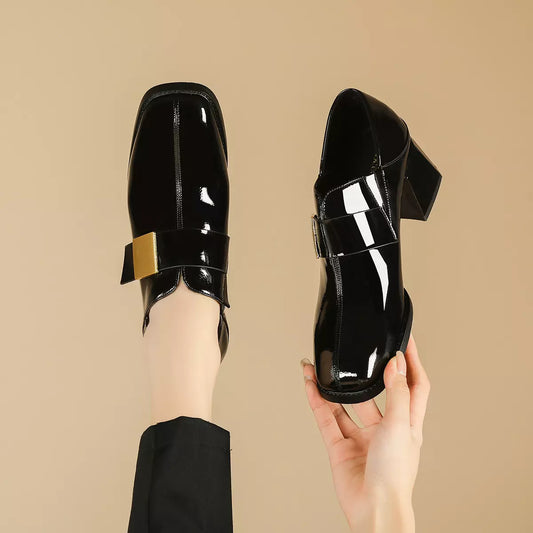 High heeled square toe loafers