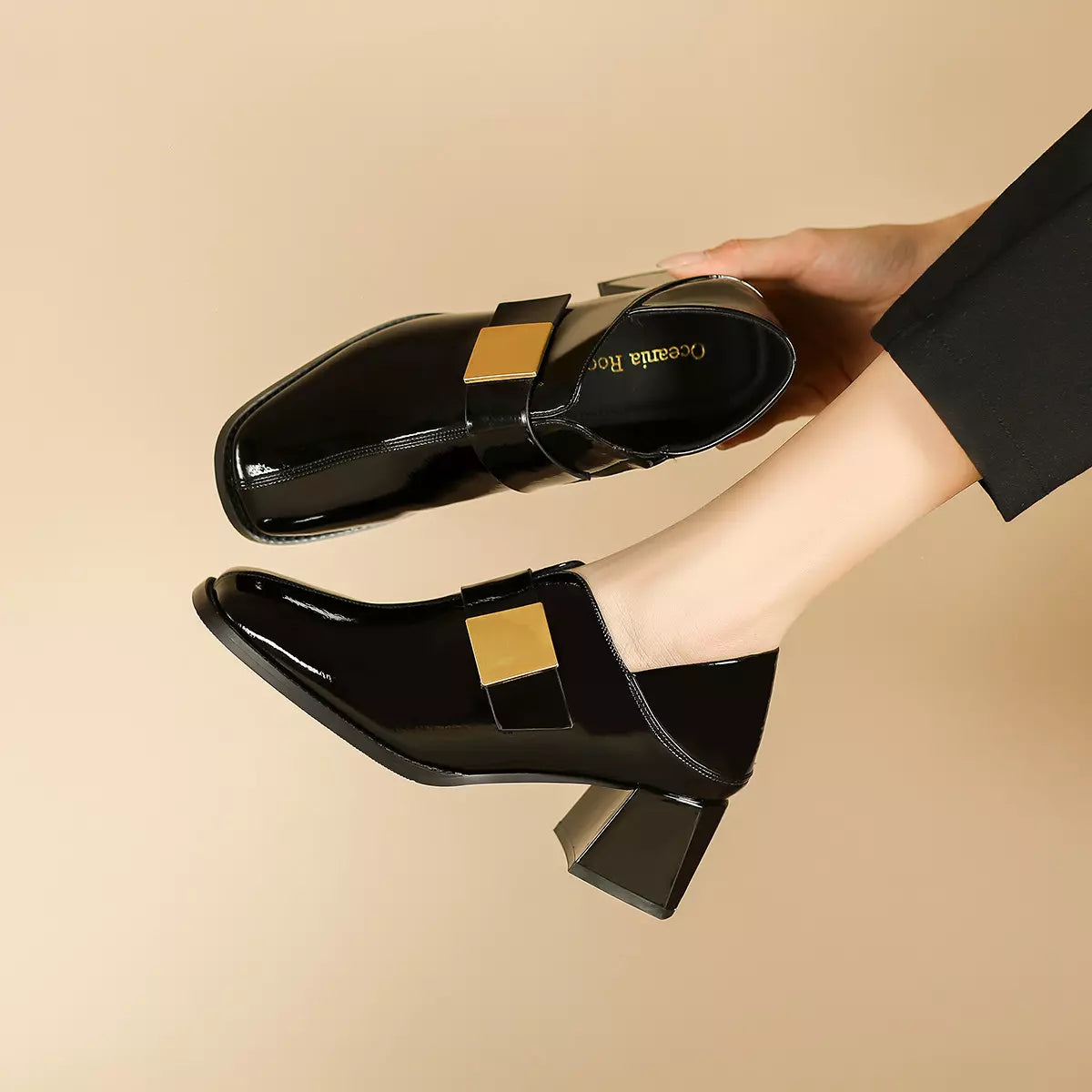 High heeled square toe loafers