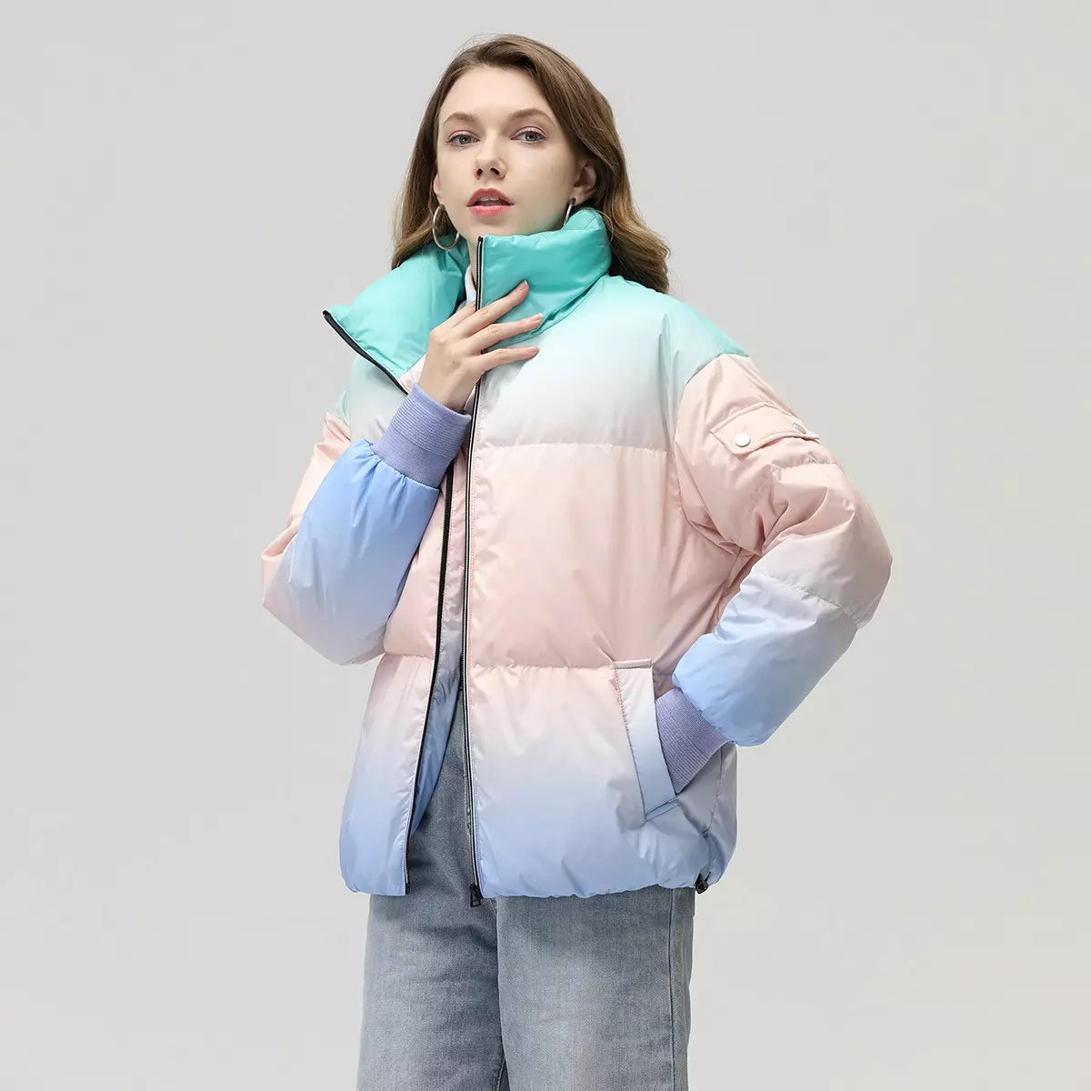 Down windproof standing collar down jacket