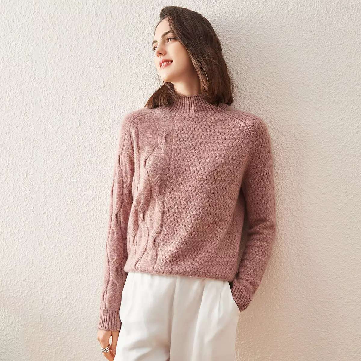 Cashmere high neck knitted cashmere sweater