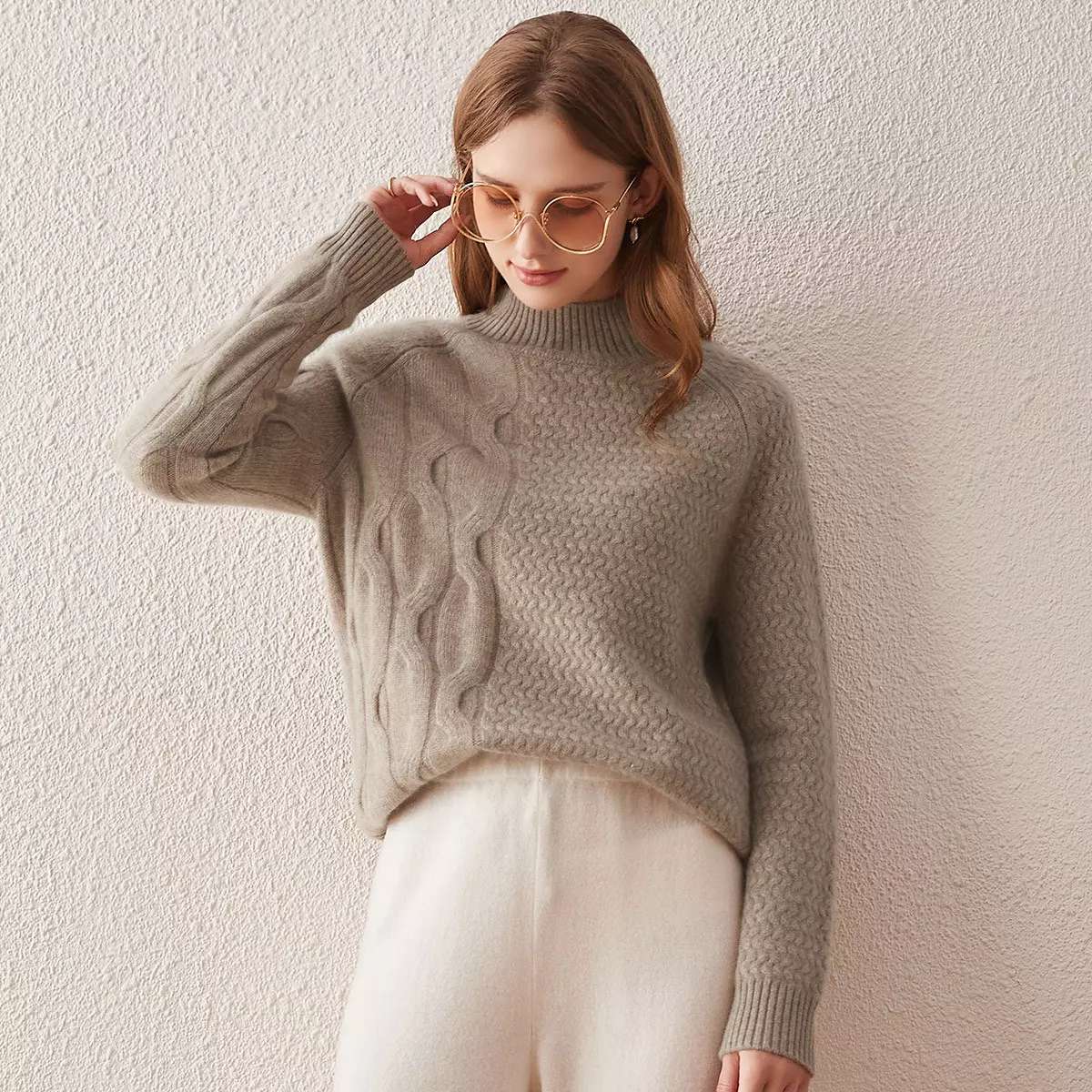 Cashmere high neck knitted cashmere sweater