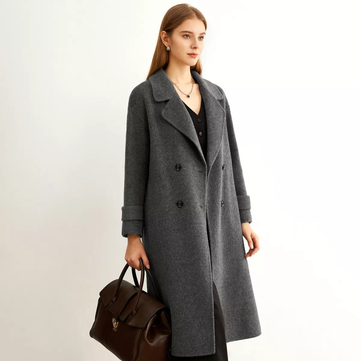 Collar double breasted wool women's coat