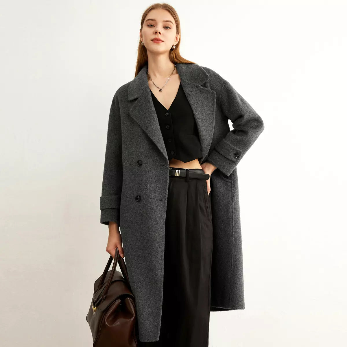 Collar double breasted wool women's coat