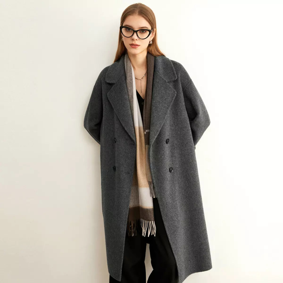 Collar double breasted wool women's coat