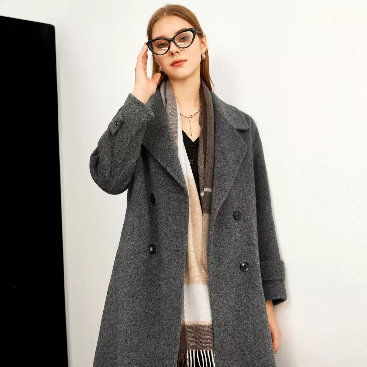 Collar double breasted wool women's coat