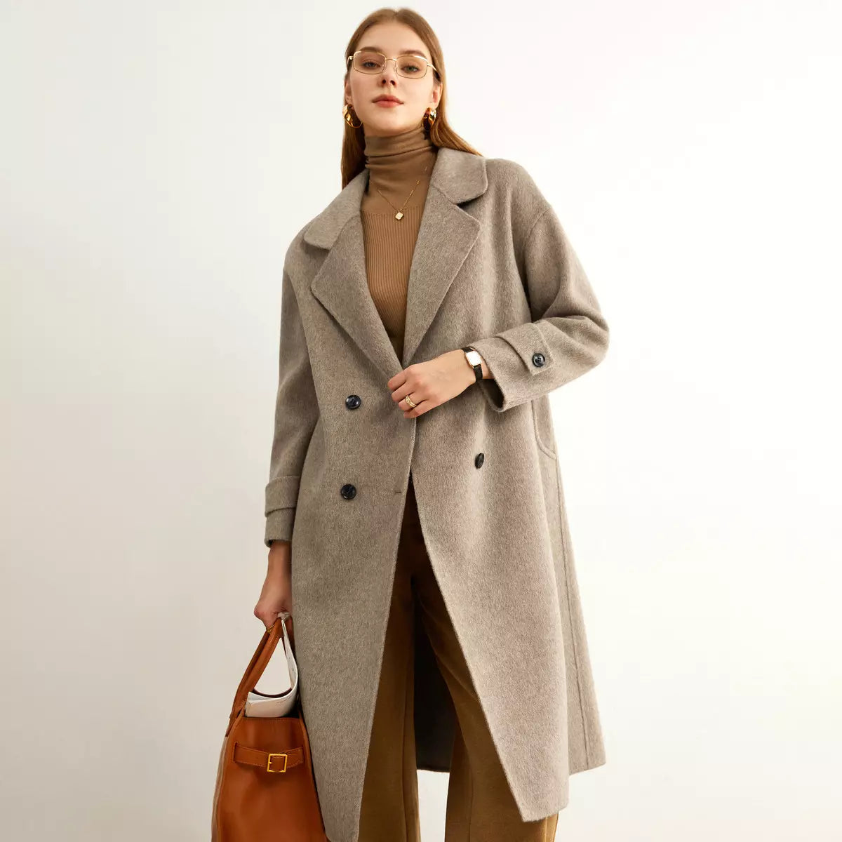 Collar double breasted wool women's coat