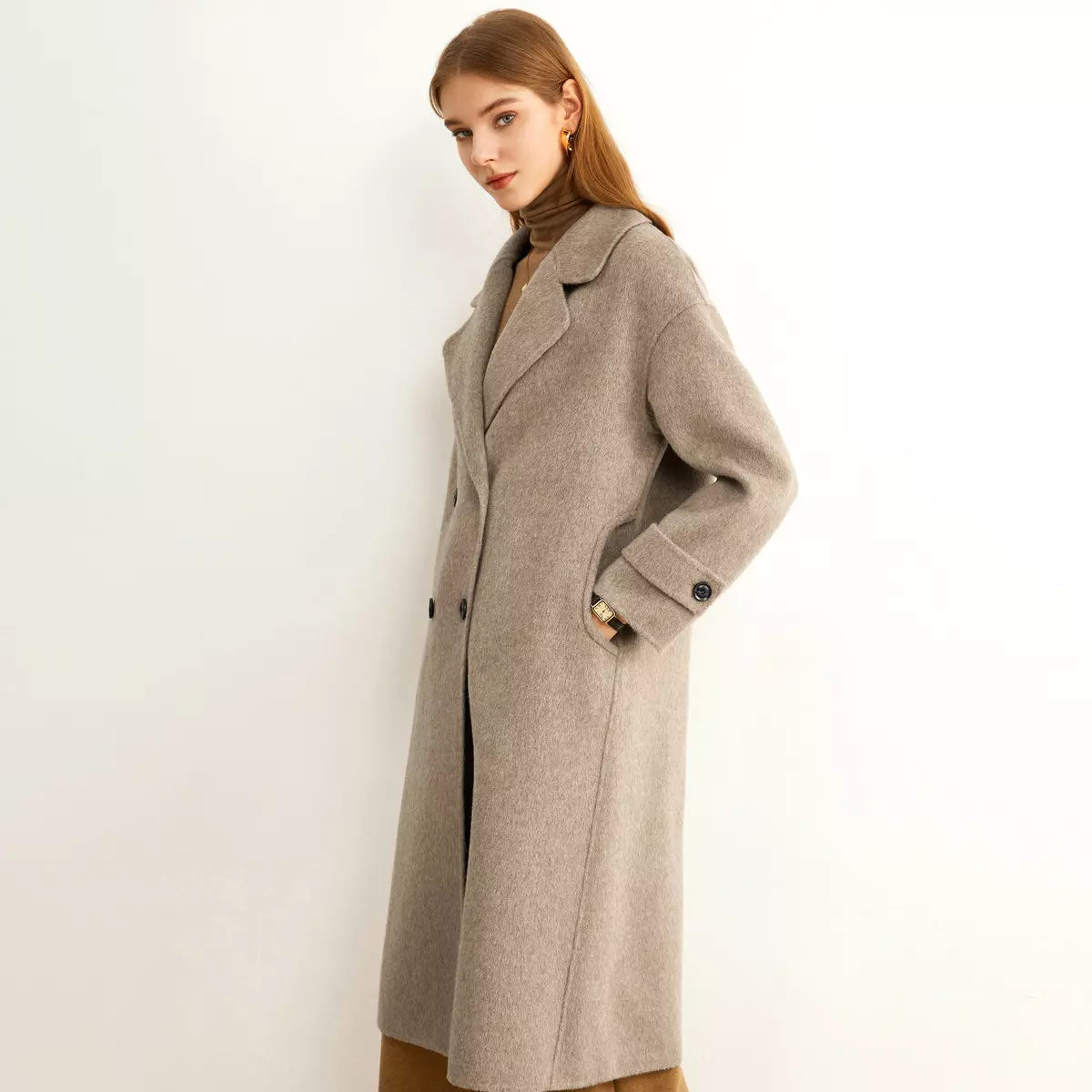 Collar double breasted wool women's coat