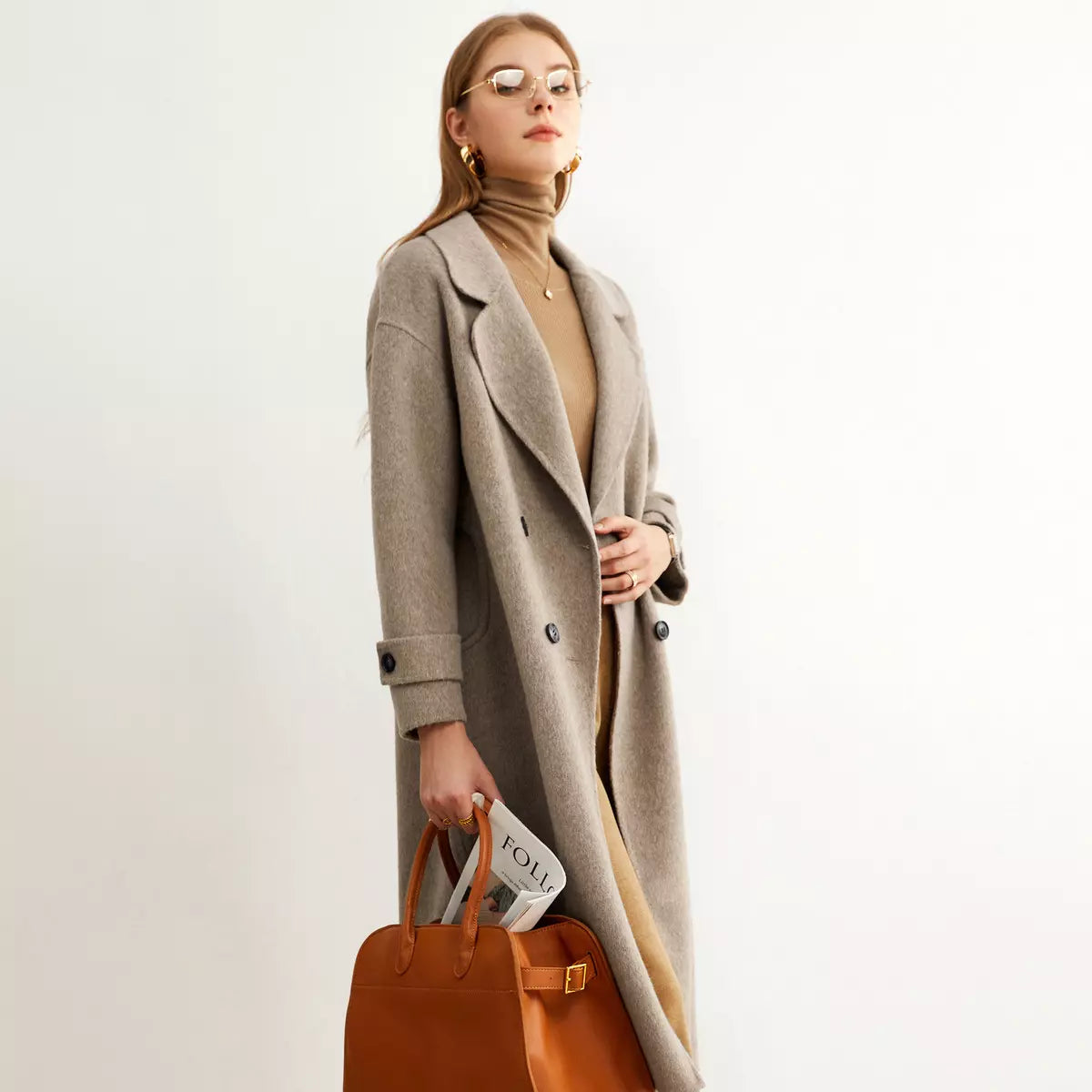 Collar double breasted wool women's coat