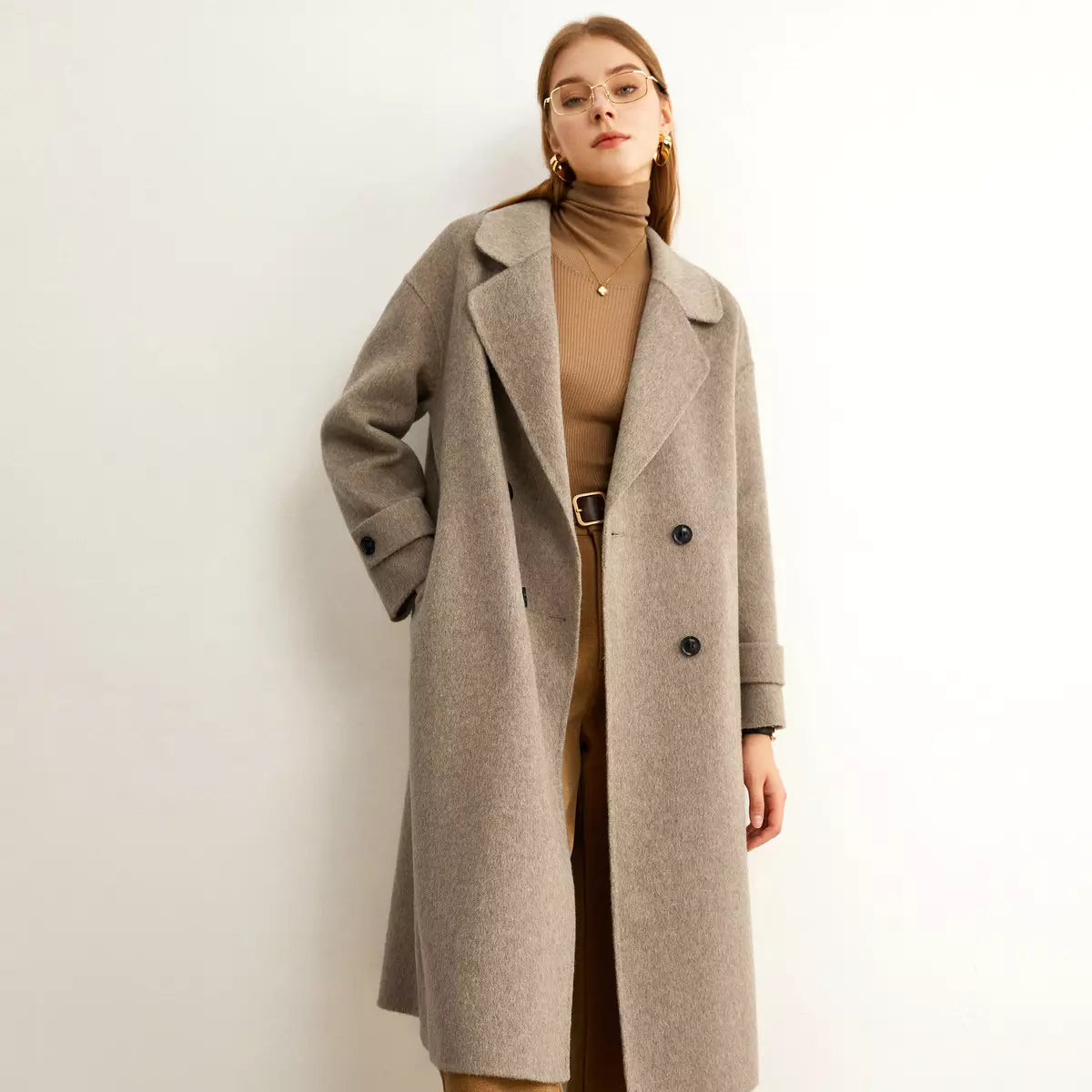 Collar double breasted wool women's coat